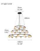 Single/Triple Spiral black ring cluster alabaster 6/9/12/27 balls chandelier - 27-light-D15cm/D5.91"-3 ringWarm lightWhite + BlackBlushlighting