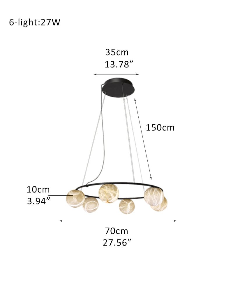 Single/Triple Spiral black ring cluster alabaster 6/9/12/27 balls chandelier - 6-light-D10cm/D3.94"Warm lightWhite + BlackBlushlighting
