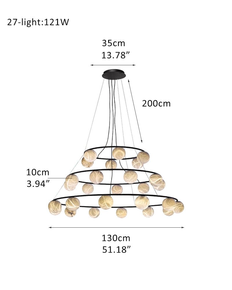 Single/Triple Spiral black ring cluster alabaster 6/9/12/27 balls chandelier - 27-light-D10cm/D3.94"-3 ringWarm lightWhite + BlackBlushlighting