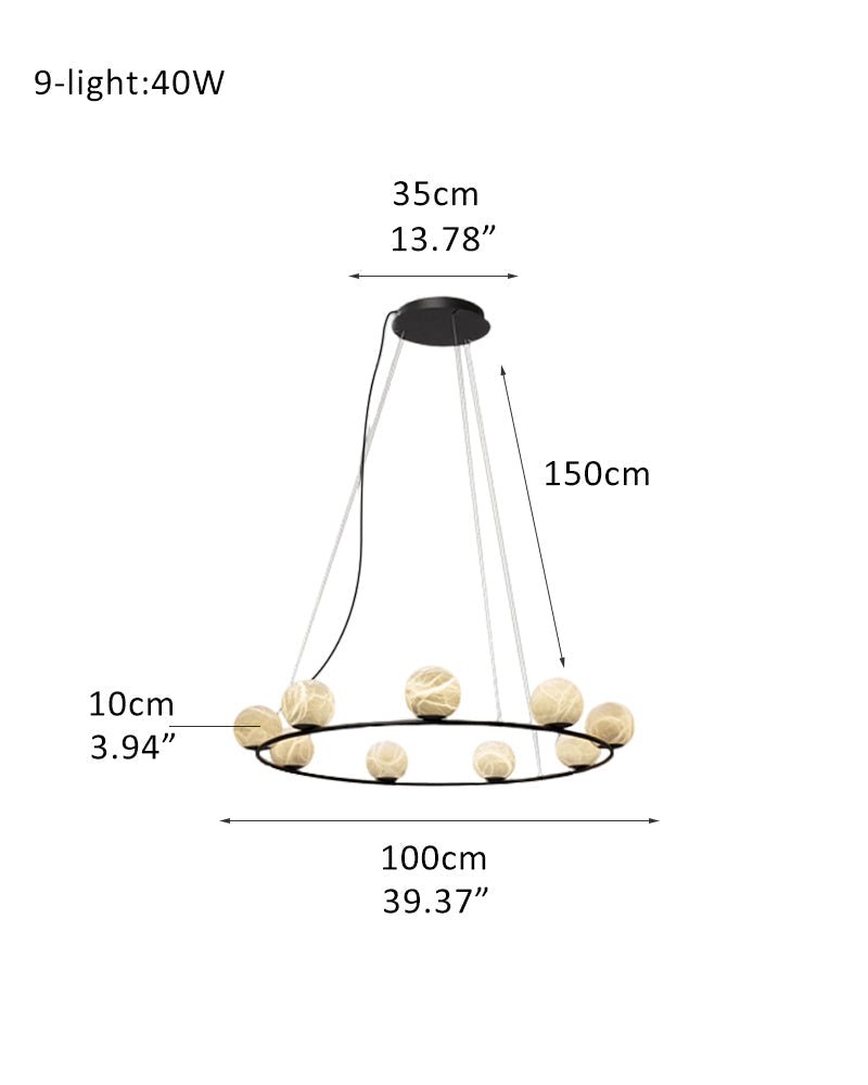 Single/Triple Spiral black ring cluster alabaster 6/9/12/27 balls chandelier - 9-light-D10cm/D3.94"Warm lightWhite + BlackBlushlighting