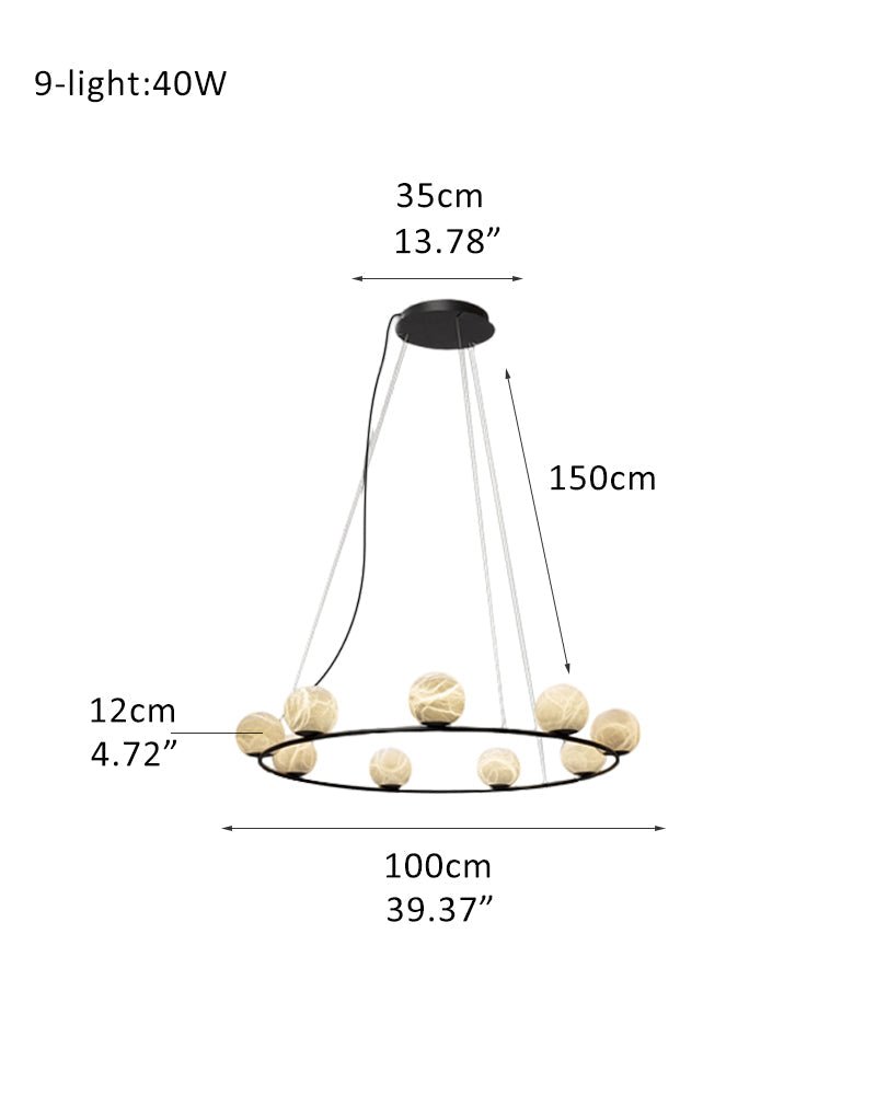 Single/Triple Spiral black ring cluster alabaster 6/9/12/27 balls chandelier - 9-light-D12cm/D4.72"Warm lightWhite + BlackBlushlighting
