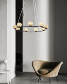 Single/Triple Spiral black ring cluster alabaster 6/9/12/27 balls chandelier - 6-light-D10cm/D3.94"Warm lightWhite + BlackBlushlighting