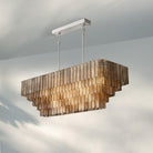 Sirena Glass Rectangular Chandelier 59"-Clear-Satin Nickel-