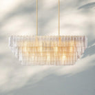Sirena Glass Rectangular Chandelier 59"-Clear-Lacquered Brass-