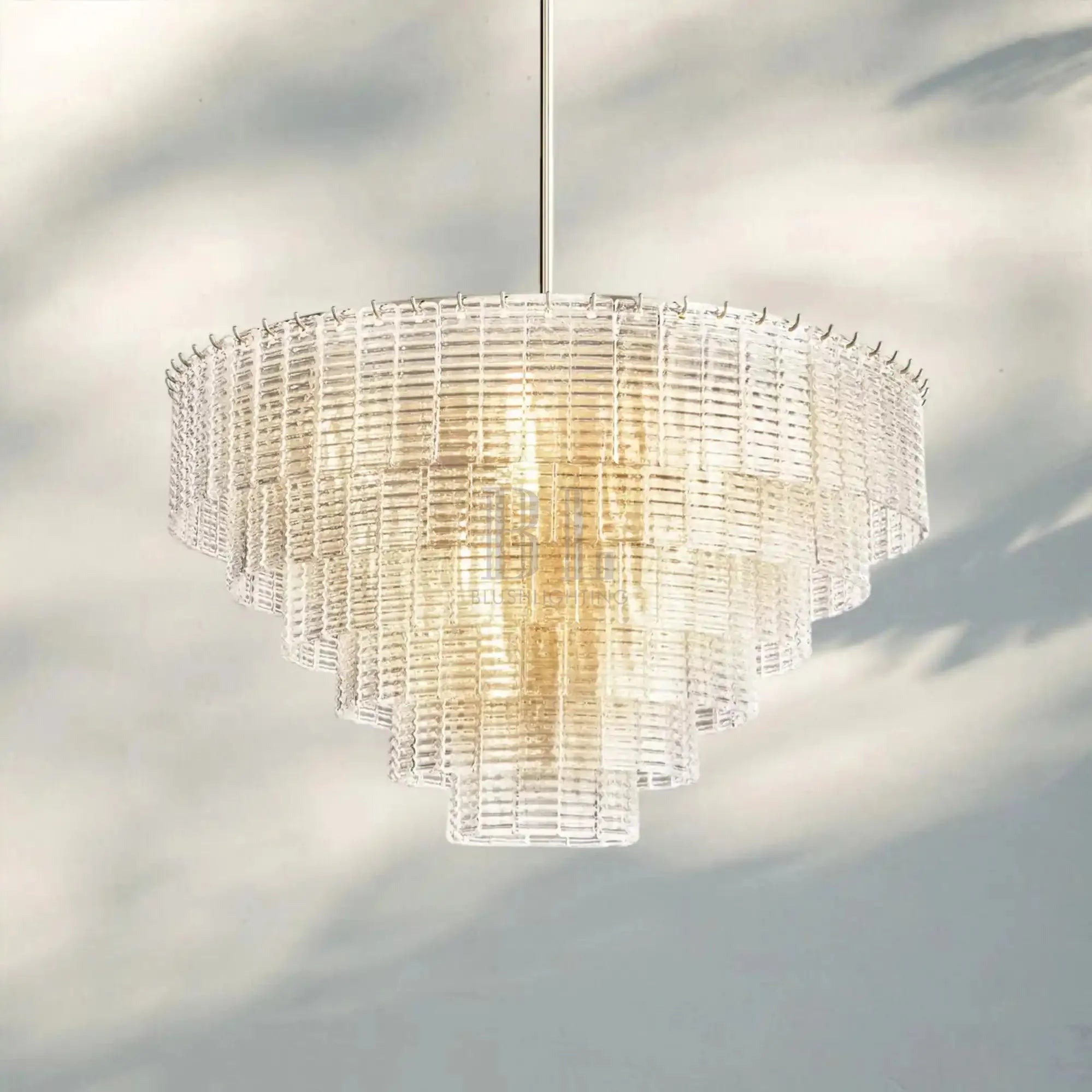 Sirena Smoke Round Chandelier 41" 52‘’ 65‘’-41''-Satin Nickel-Clear