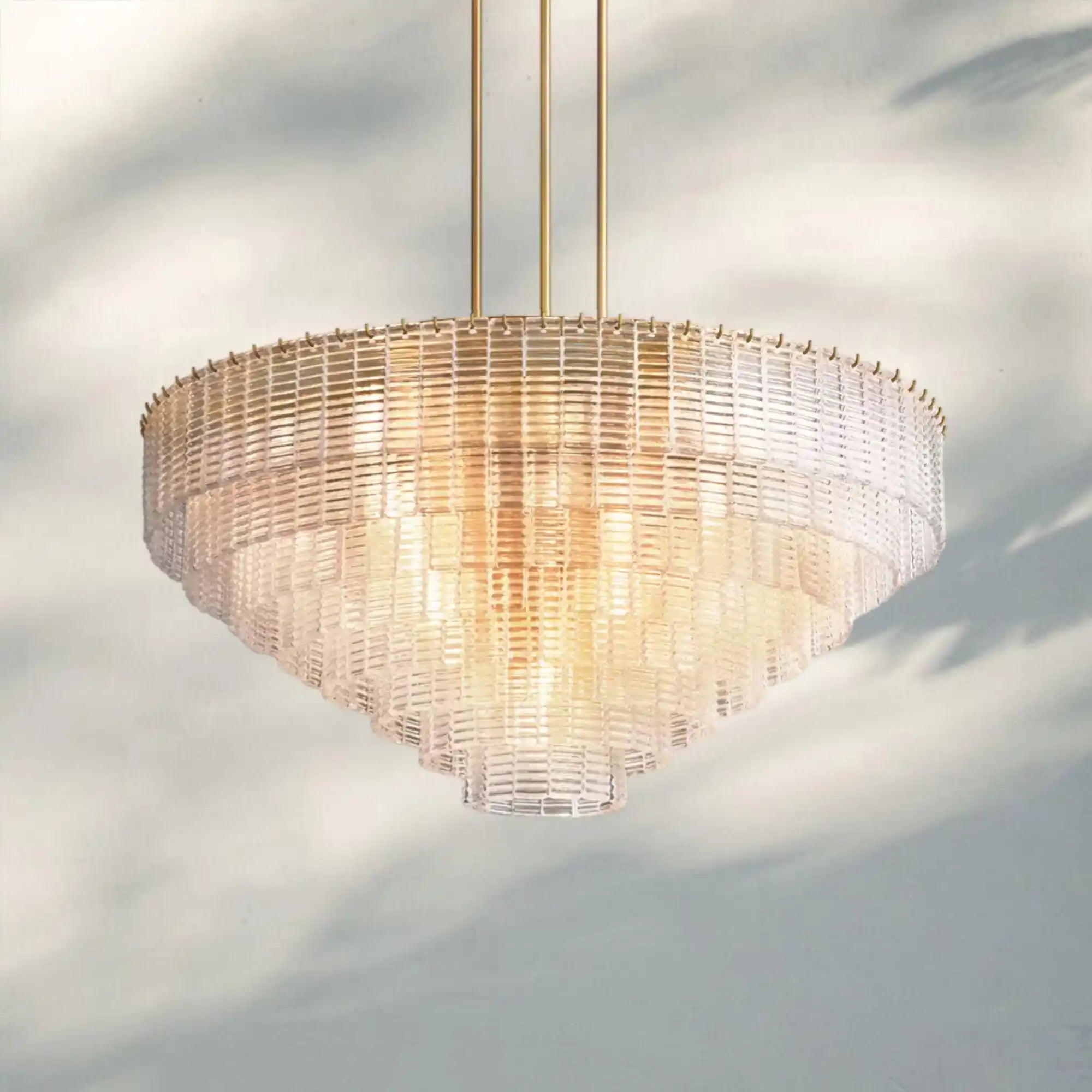 Sirena Smoke Round Chandelier 41" 52‘’ 65‘’-52''-Lacquered Brass-Clear