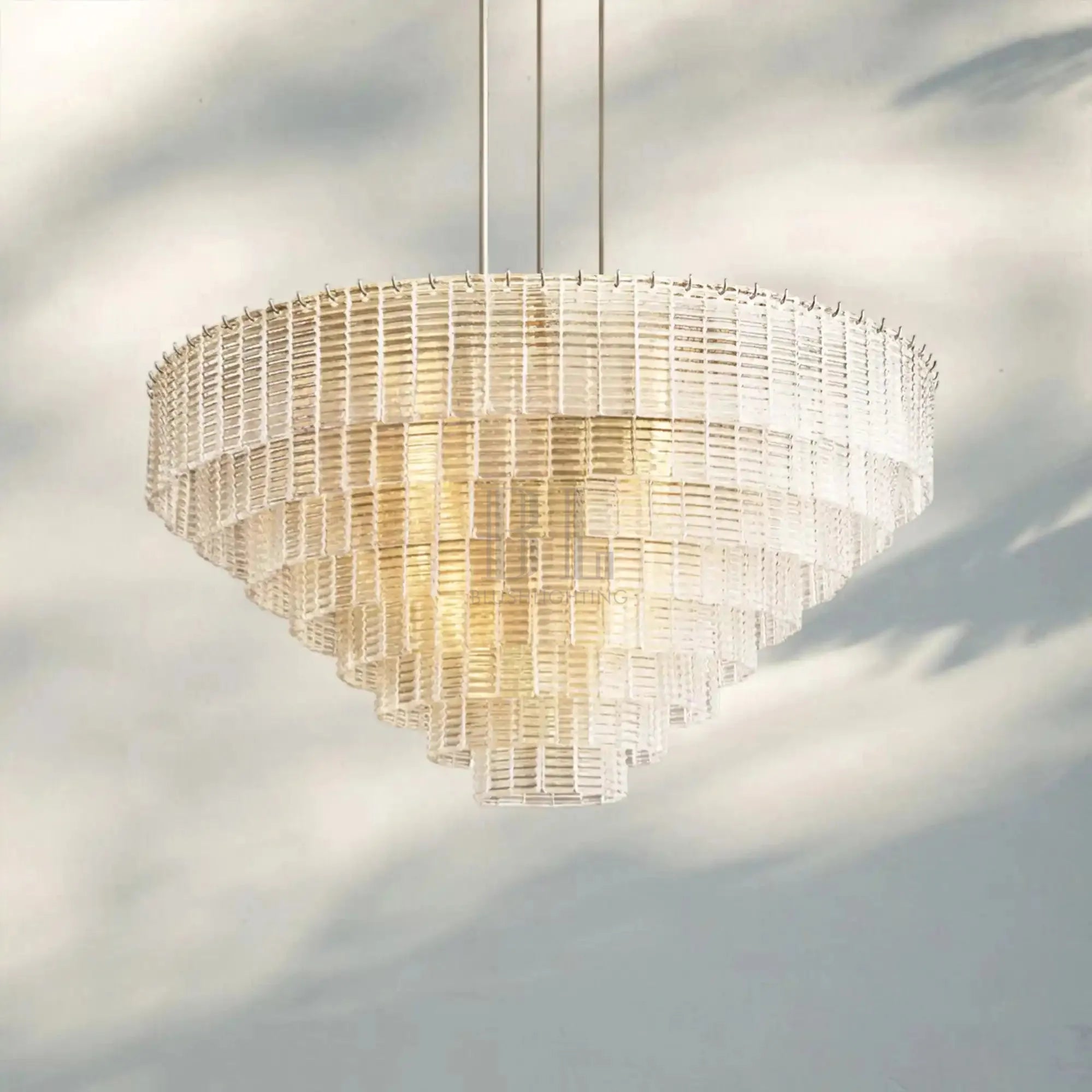 Sirena Smoke Round Chandelier 41" 52‘’ 65‘’-52''-Satin Nickel-Clear