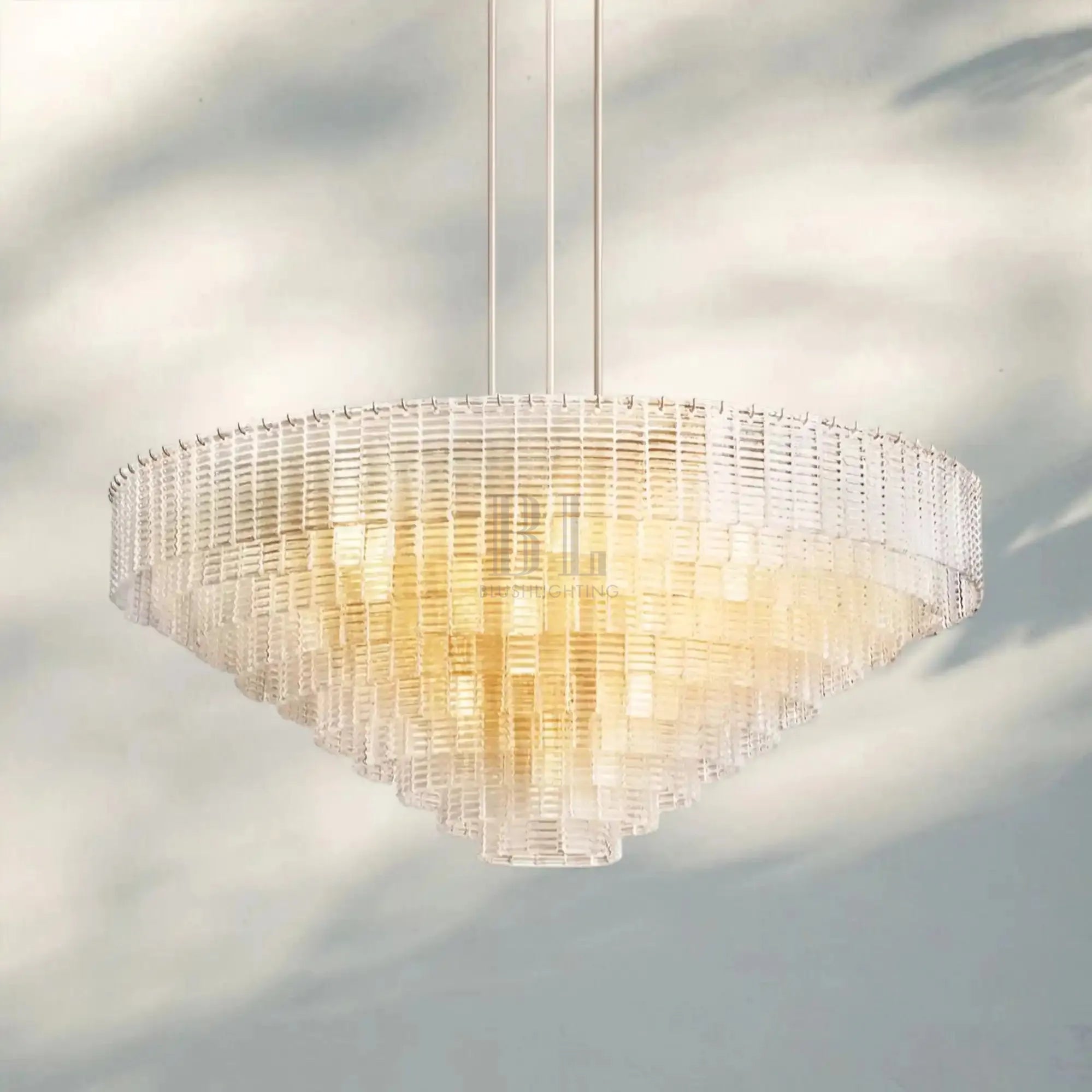 Sirena Smoke Round Chandelier 41" 52‘’ 65‘’-65-Satin Nickel-Clear