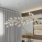 Sleek Modern Branch Crystal Leaves Linear Chandelier for Kitchen Island and Dining Room - L39.4"(L100cm)Warm LightBlushlighting