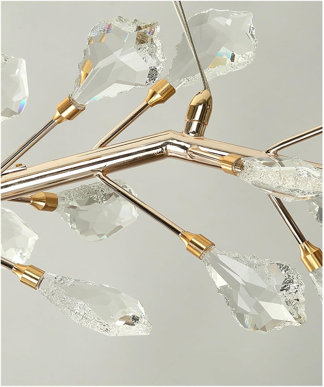 Sleek Modern Branch Crystal Leaves Linear Chandelier for Kitchen Island and Dining Room - L39.4"(L100cm)Warm LightBlushlighting