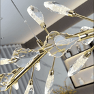 Sleek Modern Branch Crystal Leaves Linear Chandelier for Kitchen Island and Dining Room - L39.4"(L100cm)Warm LightBlushlighting