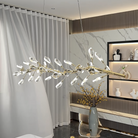 Sleek Modern Branch Crystal Leaves Linear Chandelier for Kitchen Island and Dining Room-Chandeliers-Blushlighting