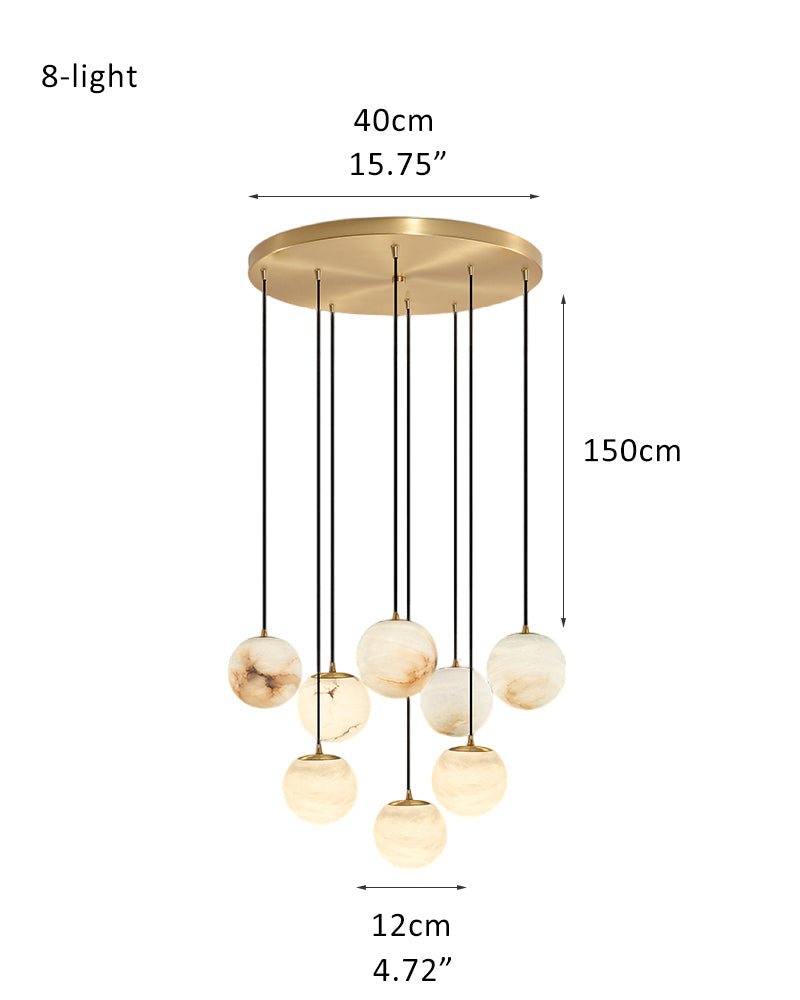 Small Alabaster Cluster Globes Ceiling Pendant Light For High Ceiling - 8-light-D12cm/D4.72"White + BrassBlushlighting