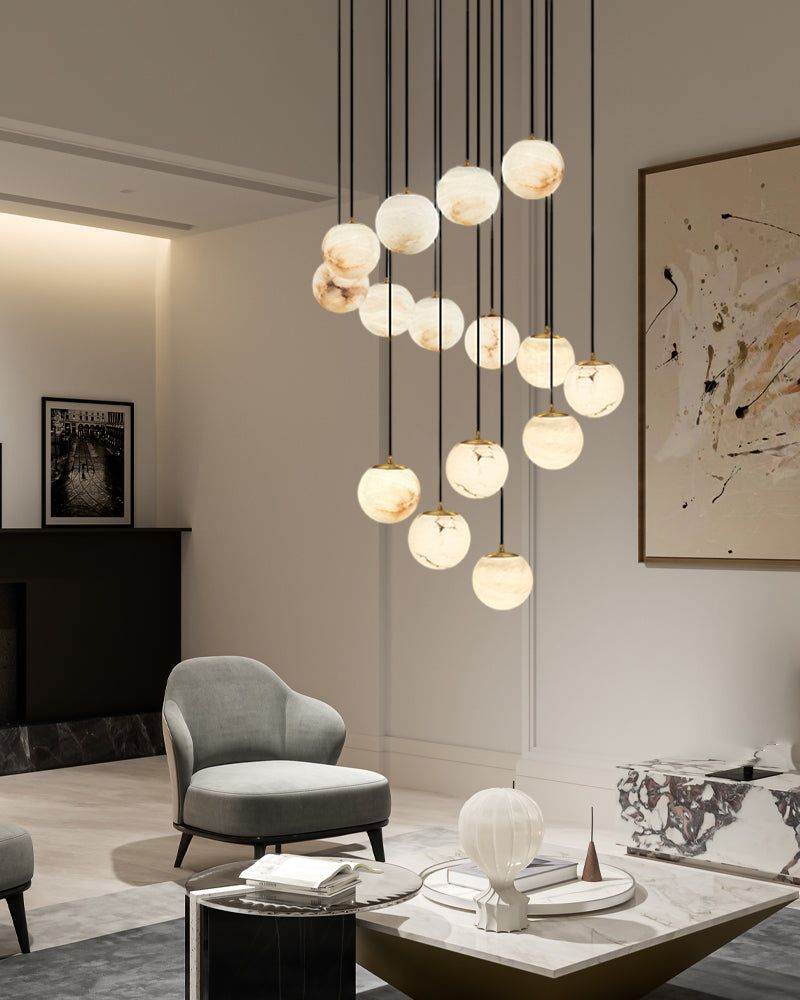 Small Alabaster Cluster Globes Ceiling Pendant Light For High Ceiling - 1-light-D10cm/D3.94"White + BrassBlushlighting