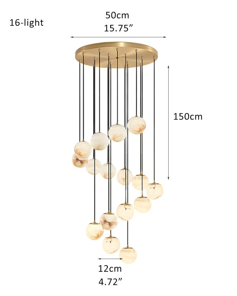 Small Alabaster Cluster Globes Ceiling Pendant Light For High Ceiling - 16-light-D12cm/D4.72"White + BrassBlushlighting
