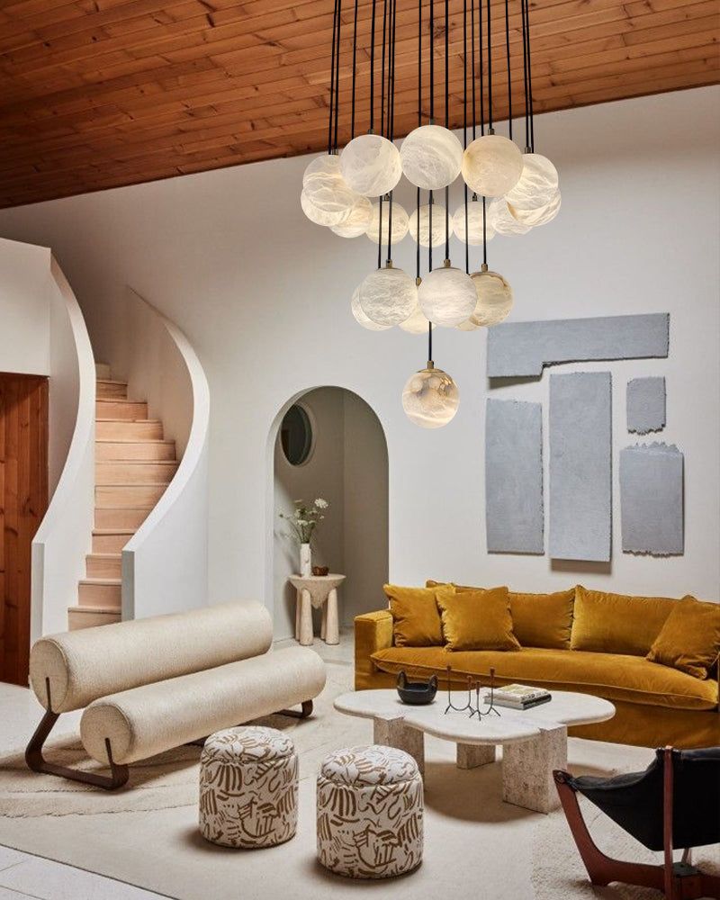 Small Alabaster Cluster Globes Ceiling Pendant Light For High Ceiling - 1-light-D10cm/D3.94"White + BrassBlushlighting