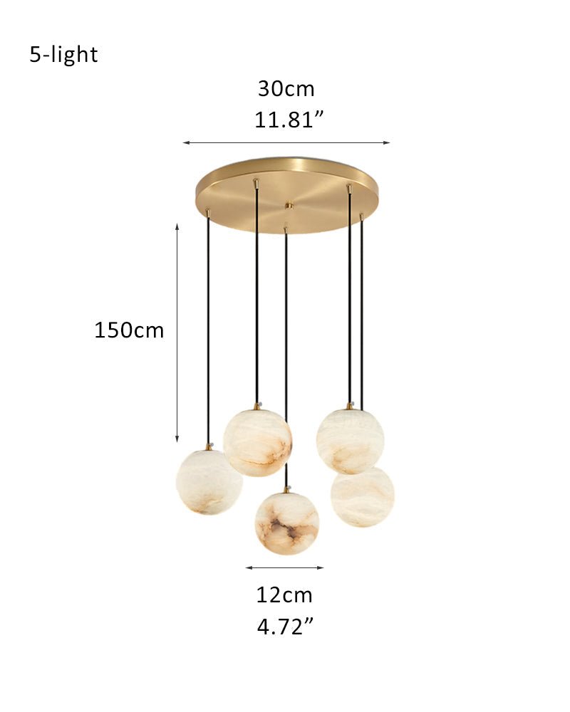 Small Alabaster Cluster Globes Ceiling Pendant Light For High Ceiling - 5-light-D12cm/D4.72"White + BrassBlushlighting