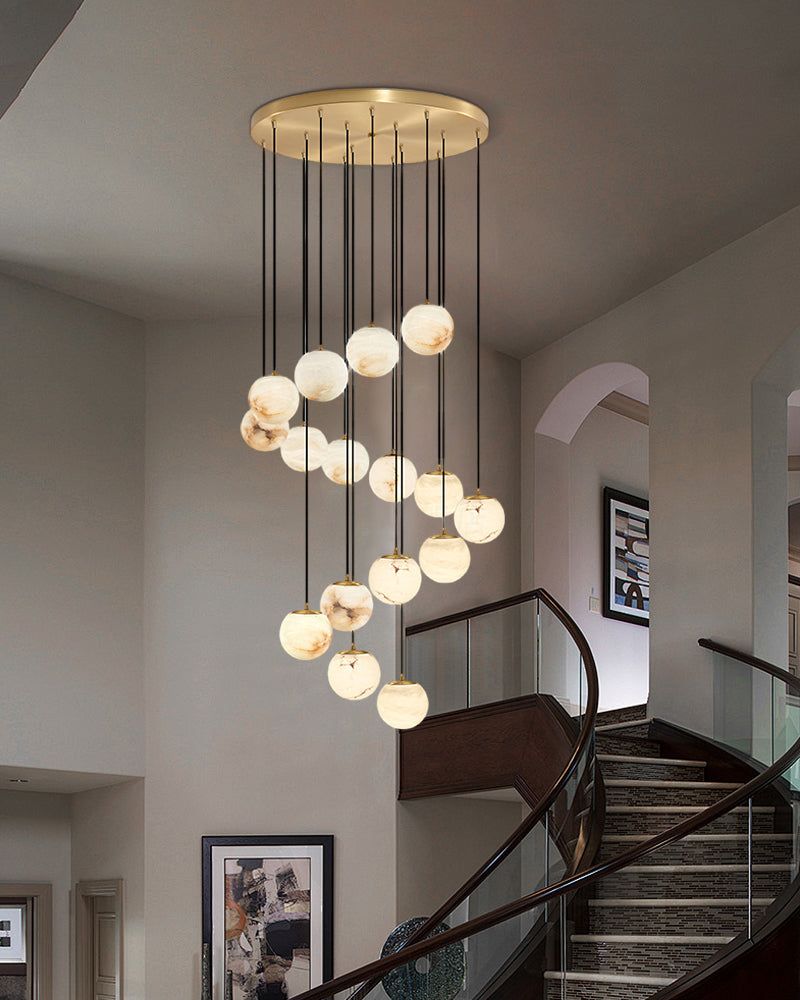 Small Alabaster Cluster Globes Ceiling Pendant Light For High Ceiling - 1-light-D10cm/D3.94"White + BrassBlushlighting