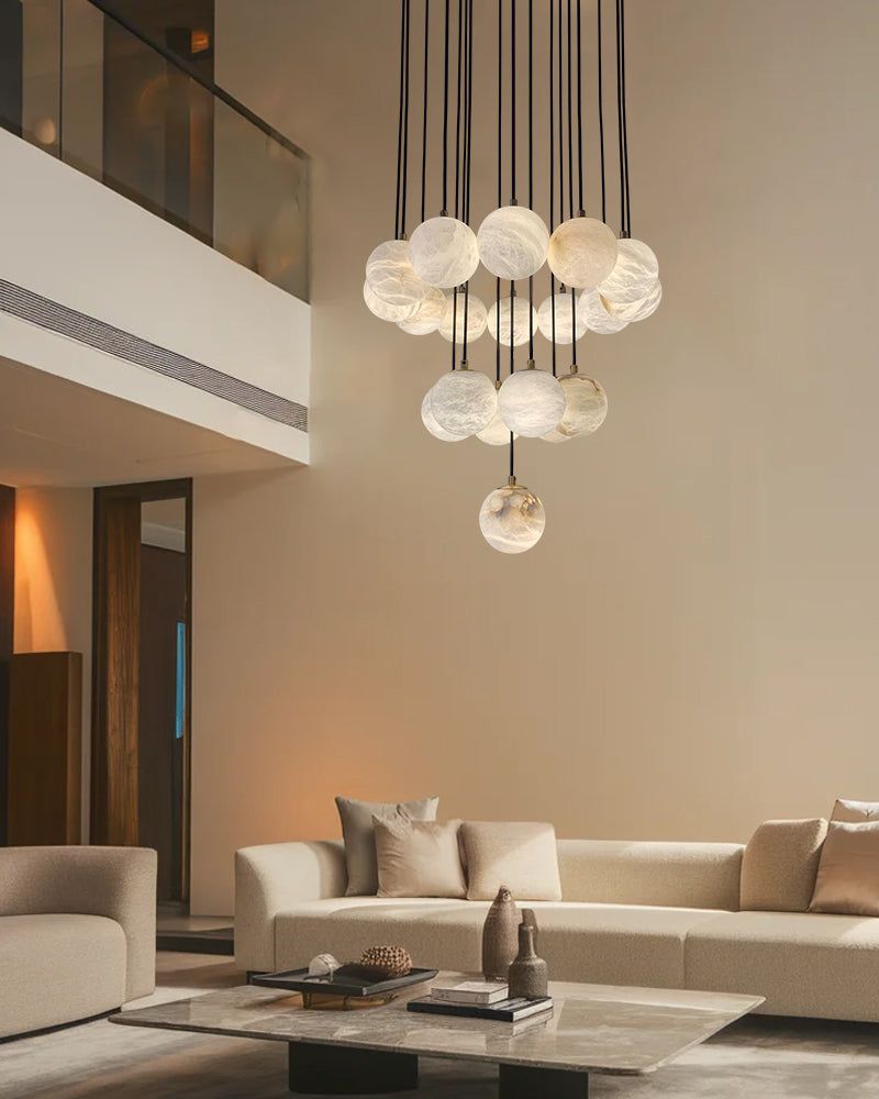 Small Alabaster Cluster Globes Ceiling Pendant Light For High Ceiling - 1-light-D10cm/D3.94"White + BrassBlushlighting