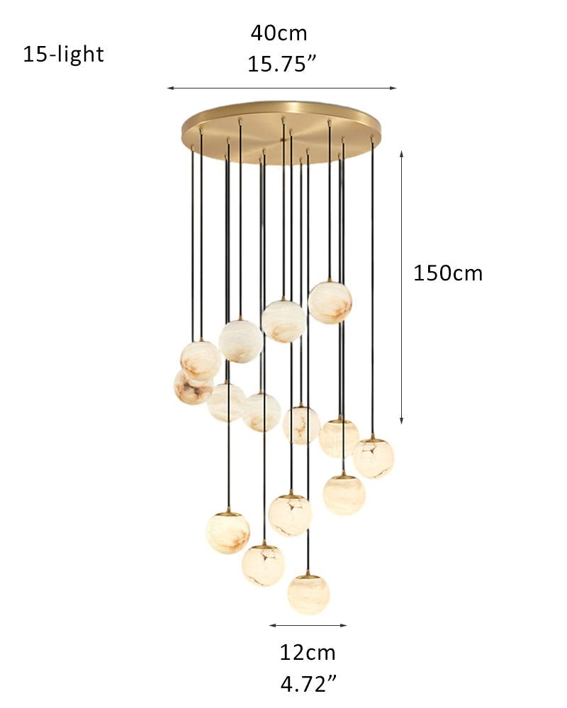 Small Alabaster Cluster Globes Ceiling Pendant Light For High Ceiling - 15-light-D12cm/D4.72"White + BrassBlushlighting
