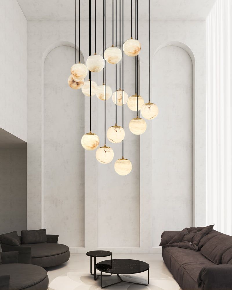 Small Alabaster Cluster Globes Ceiling Pendant Light For High Ceiling - 1-light-D10cm/D3.94"White + BrassBlushlighting