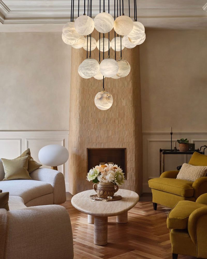 Small Alabaster Cluster Globes Ceiling Pendant Light For High Ceiling - 1-light-D10cm/D3.94"White + BrassBlushlighting