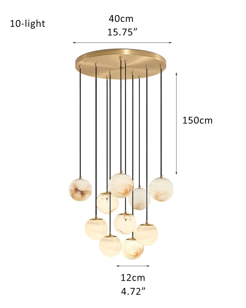 Small Alabaster Cluster Globes Ceiling Pendant Light For High Ceiling - 10-light-D12cm/D4.72"White + BrassBlushlighting