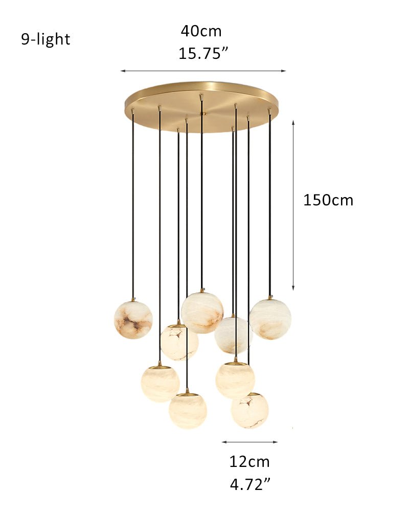 Small Alabaster Cluster Globes Ceiling Pendant Light For High Ceiling - 9-light-D12cm/D4.72"White + BrassBlushlighting