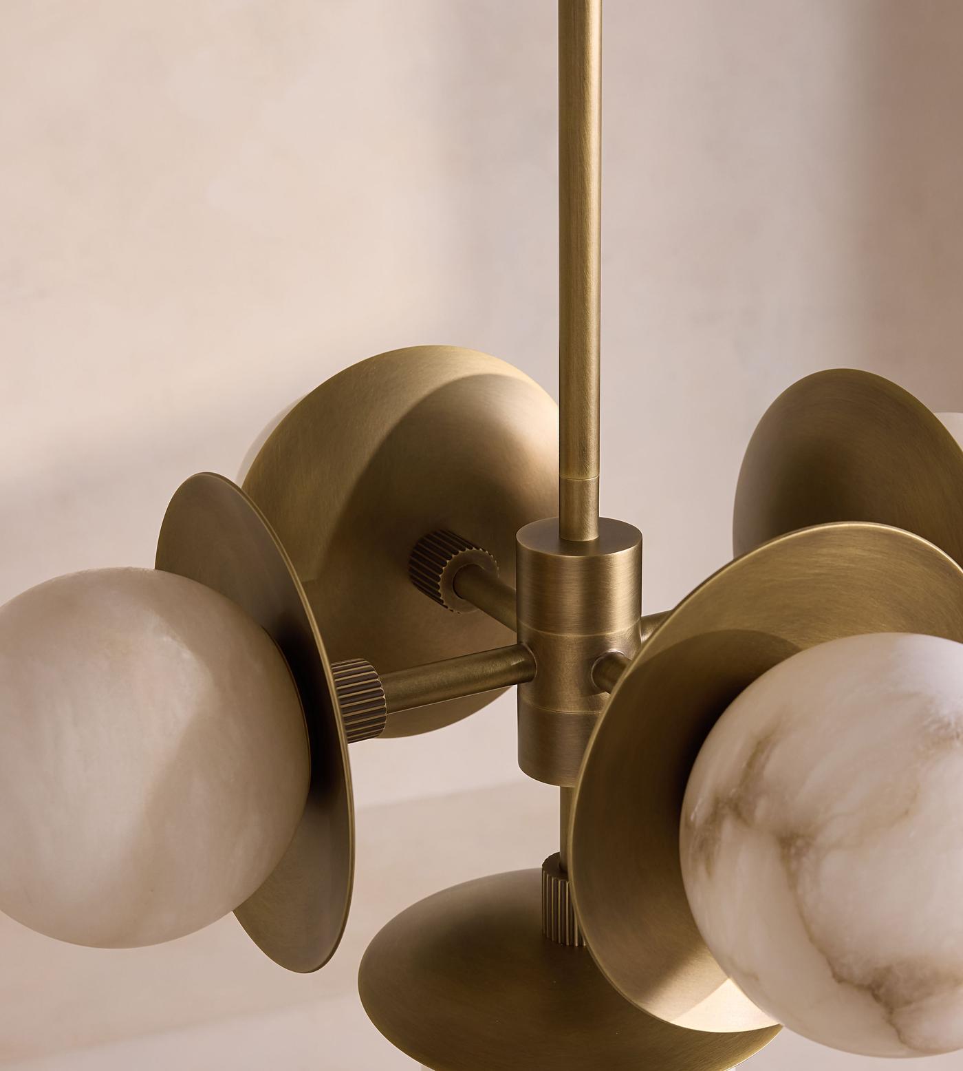 Snowflake Alabaster Orb Chandelier - ∅ 15″ x H 59″Bronze & WhiteBlushlighting