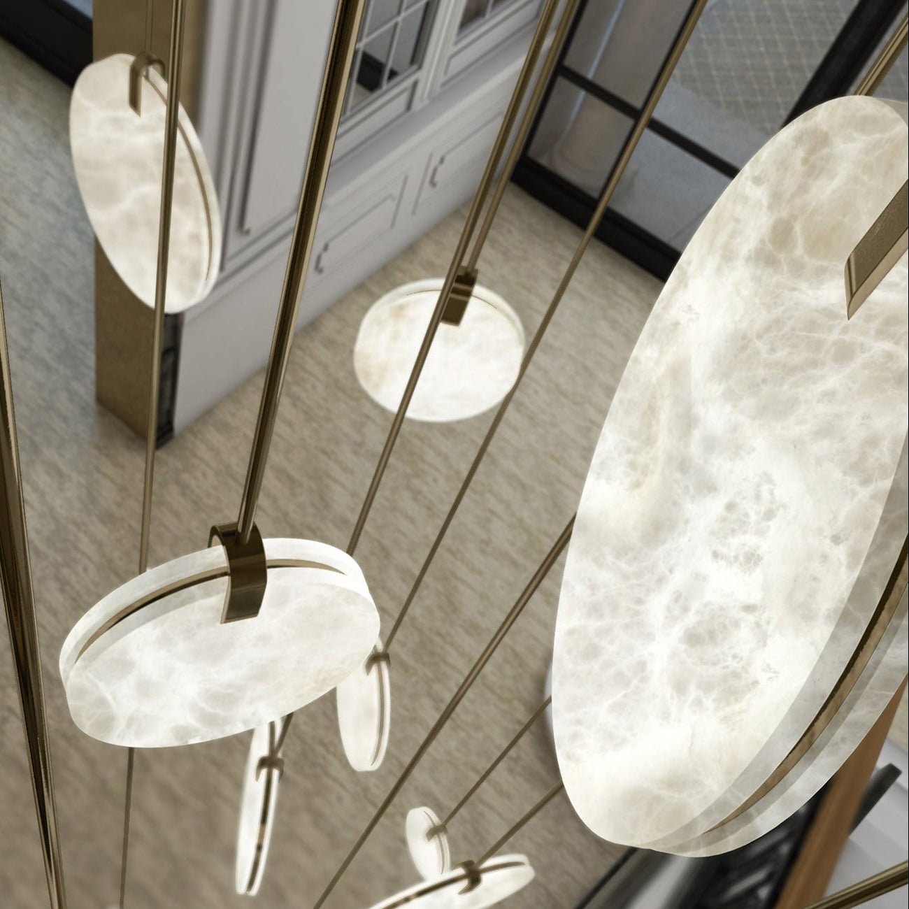 Soho Real Alabaster Disc Pendant Light, Pendant Lamp For Hallway, Staircase - D 13.8''Blushlighting