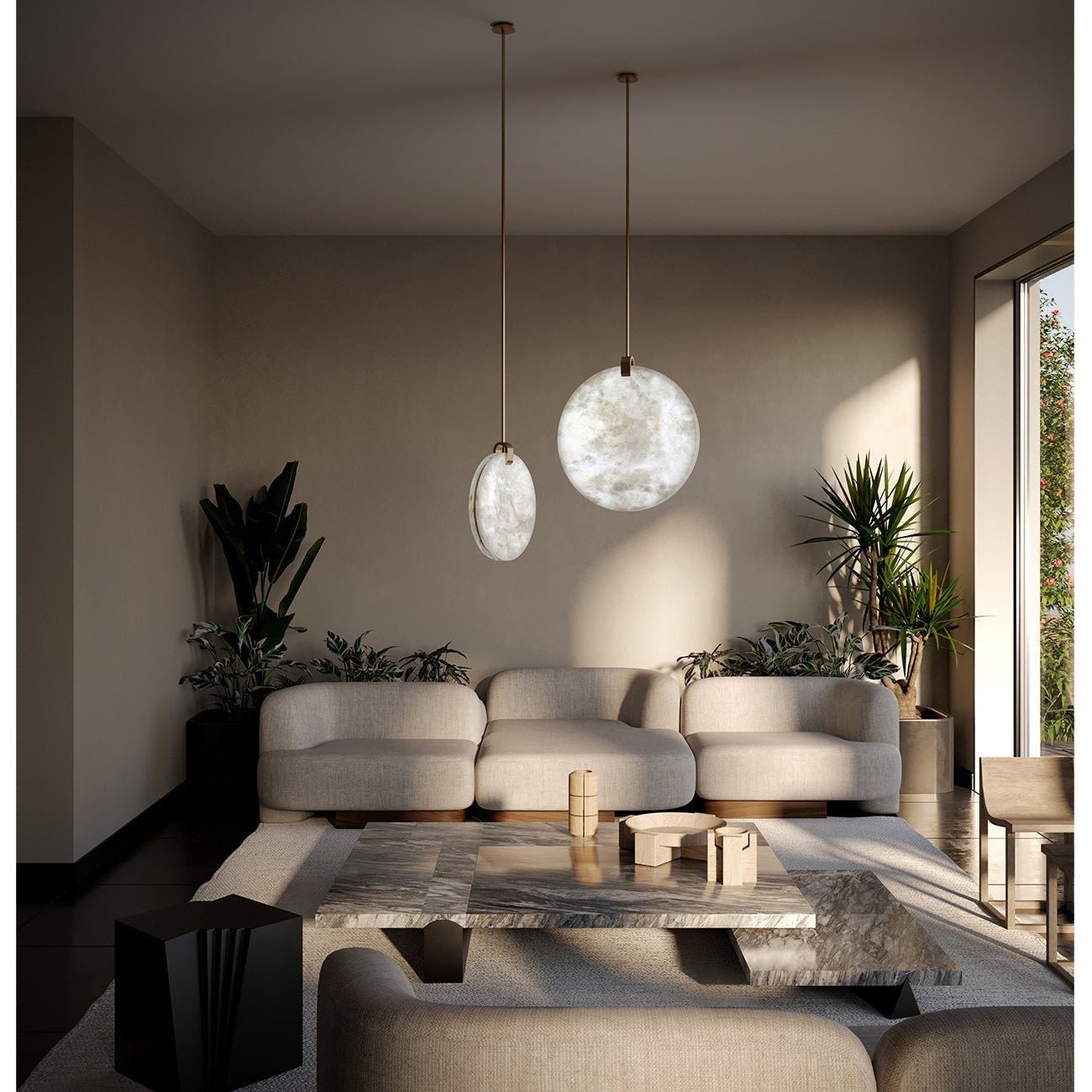 Soho Real Alabaster Disc Pendant Light, Pendant Lamp For Hallway, Staircase - D 13.8''Blushlighting