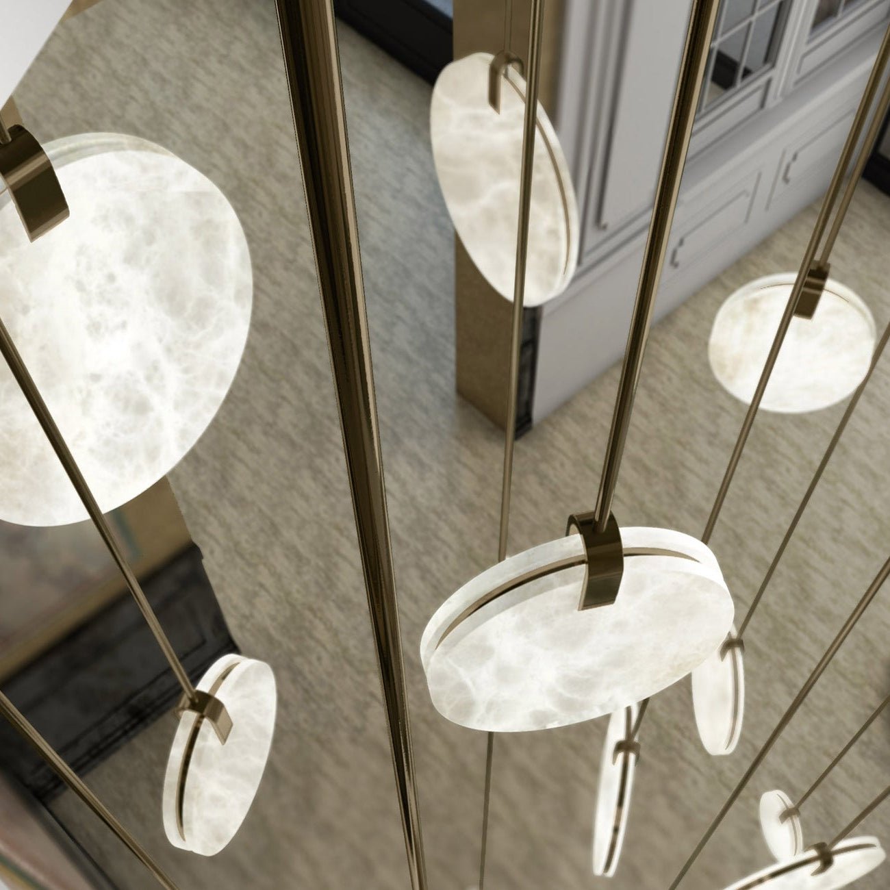 Soho Real Alabaster Disc Pendant Light, Pendant Lamp For Hallway, Staircase - D 9.8'Blushlighting