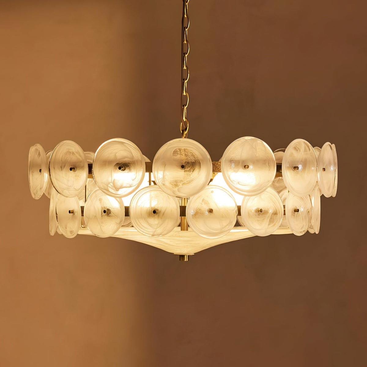 Solaris Disc Murano Chandelier - ∅ 31.5″ x H 11.0″White & GoldBlushlighting