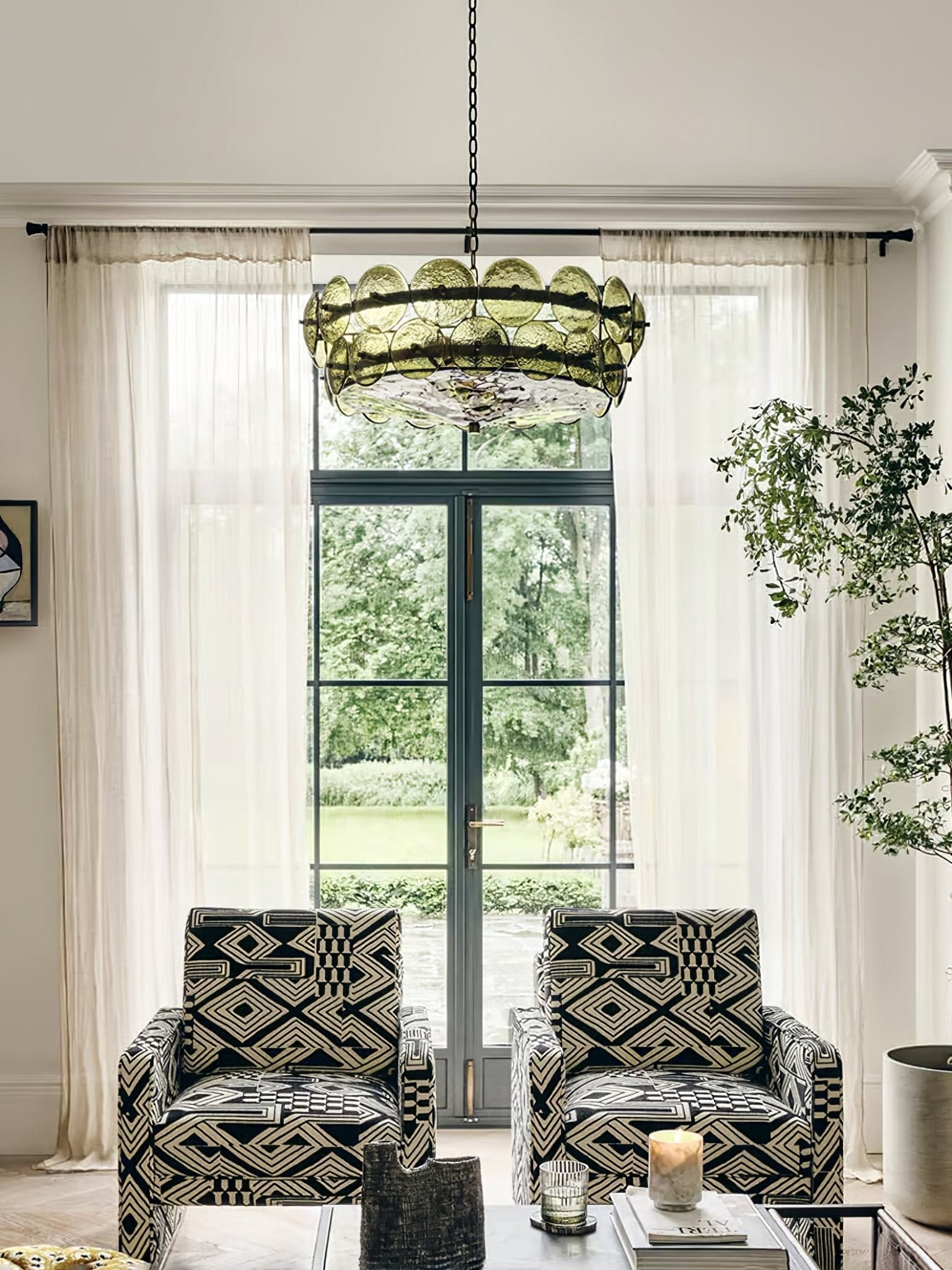 Solaris Disc Murano Chandelier - ∅ 39.4″ x H 14.2″Green & GoldBlushlighting