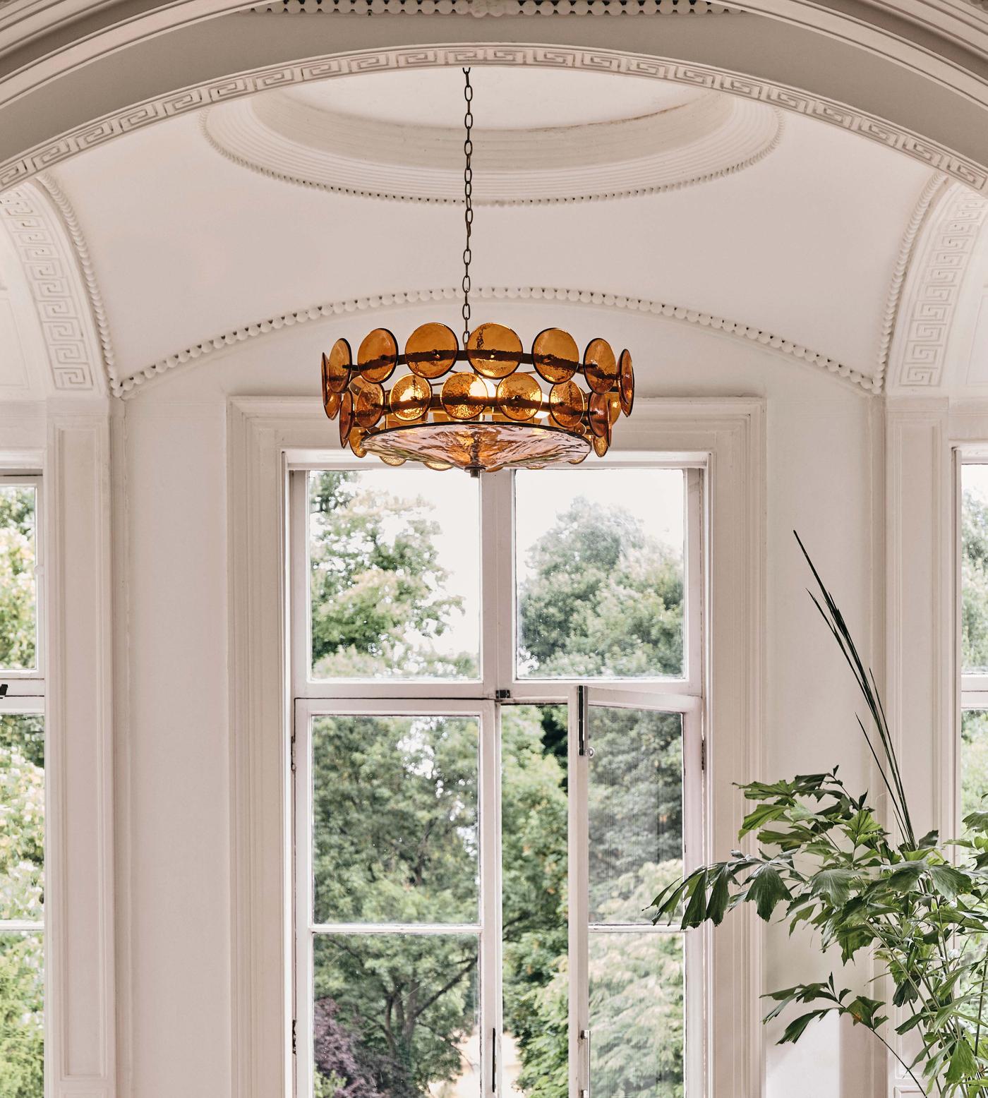 Solaris Disc Murano Chandelier - ∅ 39.4″ x H 14.2″Green & GoldBlushlighting