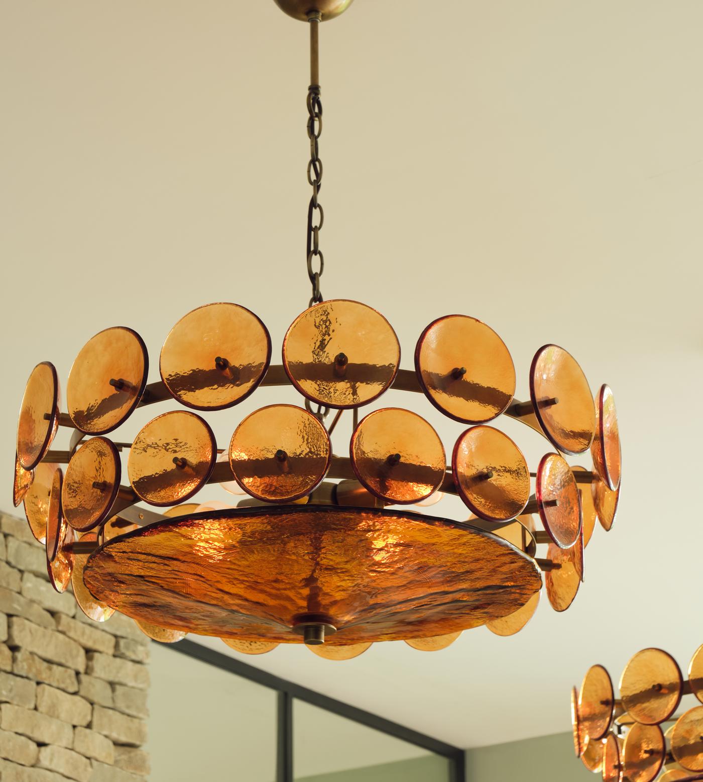 Solaris Disc Murano Chandelier - ∅ 39.4″ x H 14.2″Green & GoldBlushlighting