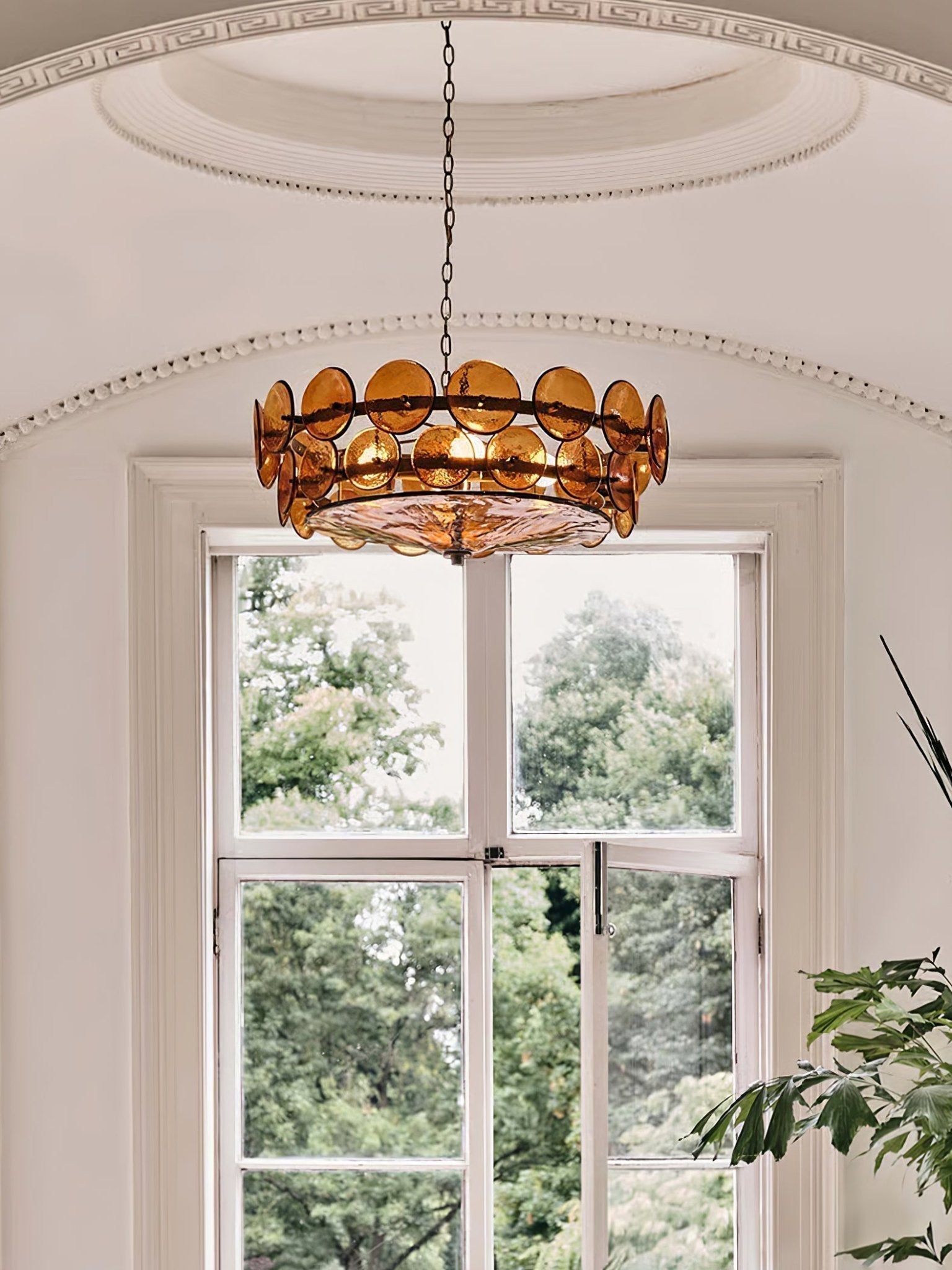 Solaris Disc Murano Chandelier - ∅ 23.6″ x H 11.0″Amber & GoldBlushlighting