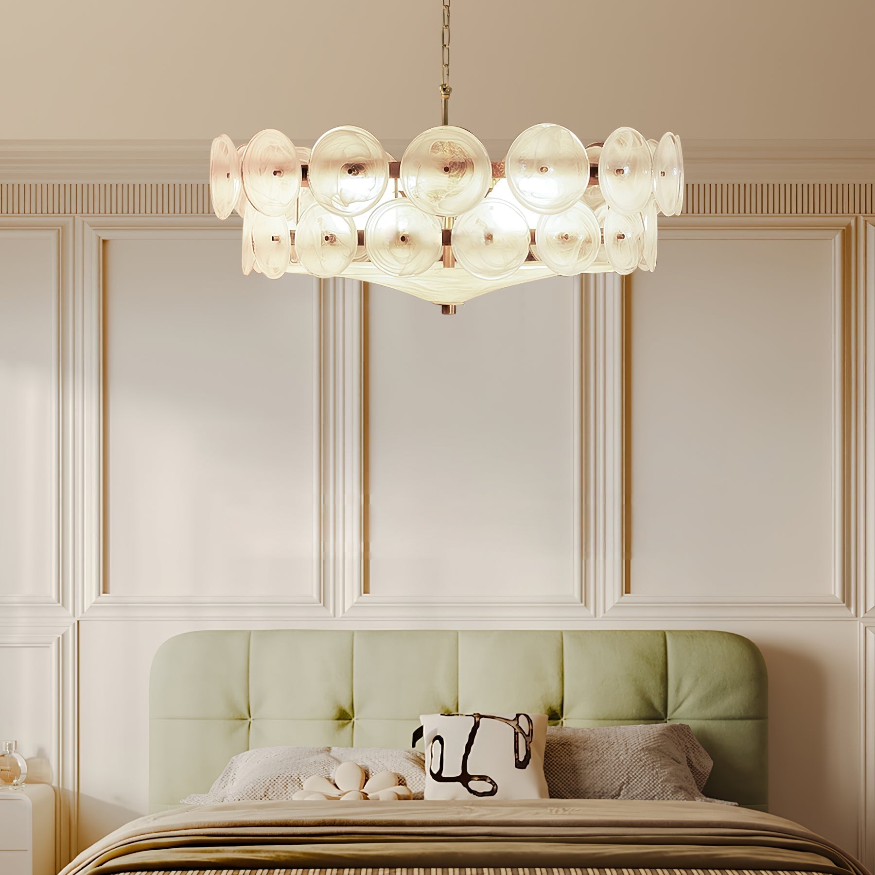 Solaris Disc Murano Chandelier - ∅ 39.4″ x H 14.2″White & GoldBlushlighting