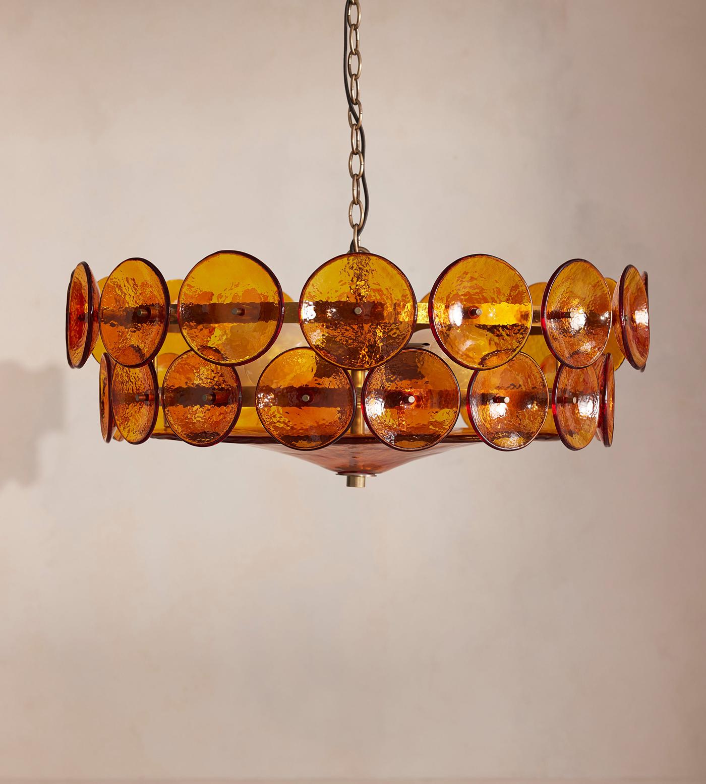 Solaris Disc Murano Chandelier - ∅ 39.4″ x H 14.2″Green & GoldBlushlighting