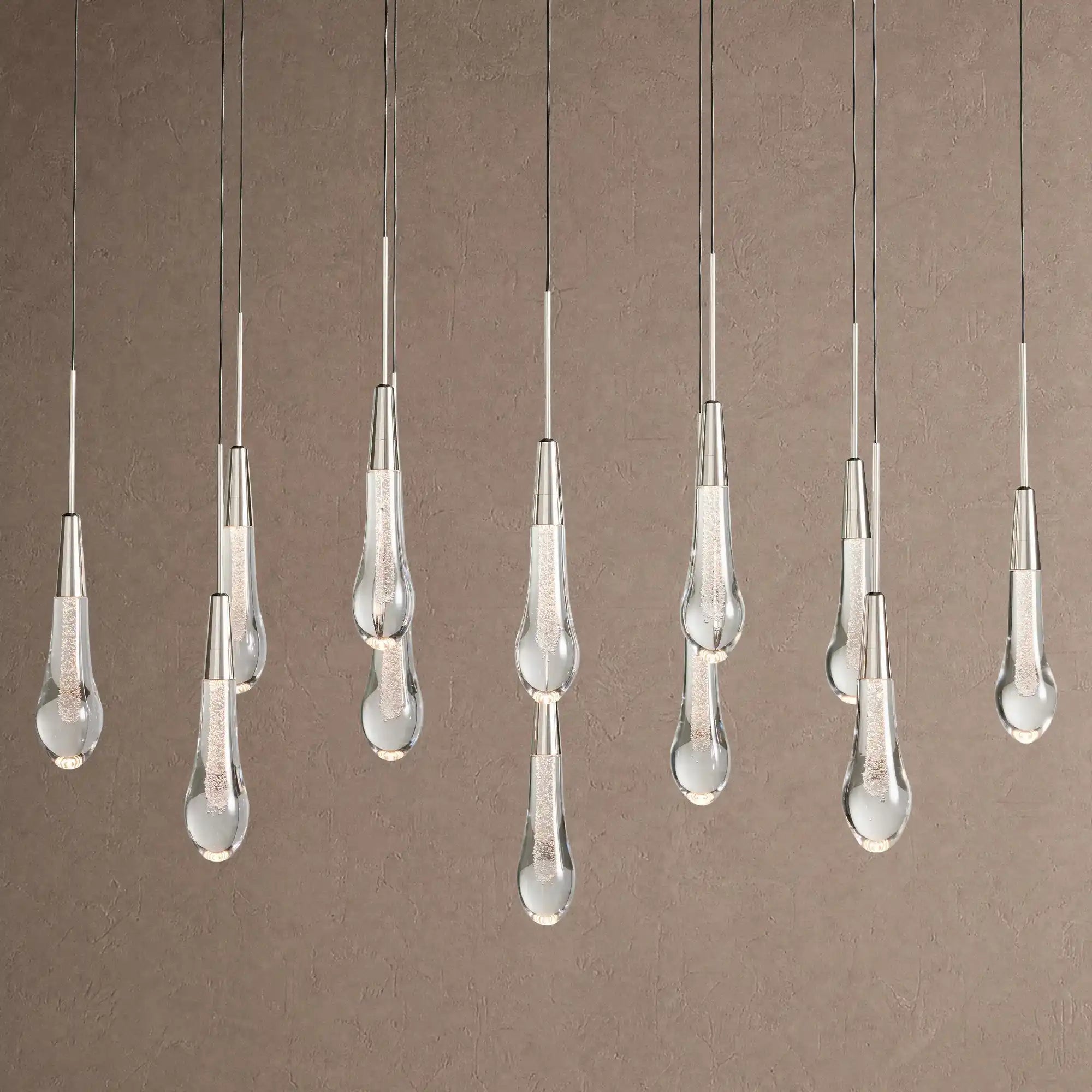 Soltaire Linear Chandelier - Raindrop Pendant Lighting - 37‘’ 12-LightNickelBlushlighting