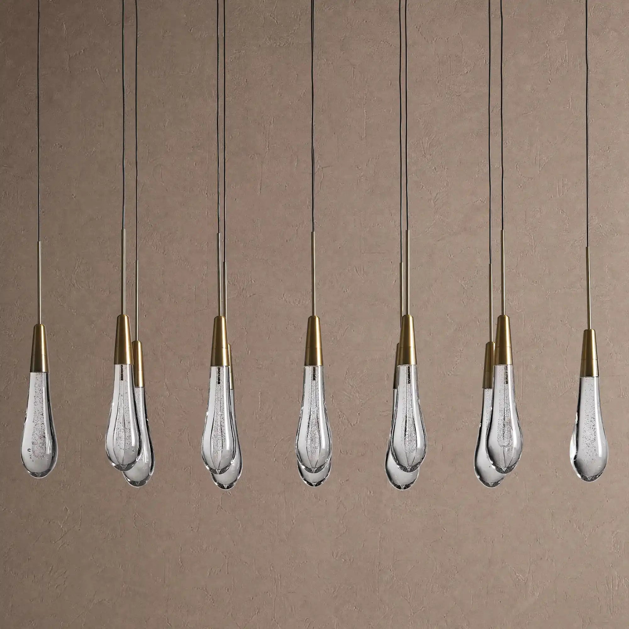 Soltaire Linear Chandelier - Raindrop Pendant Lighting - 37‘’ 12-LightBrassBlushlighting