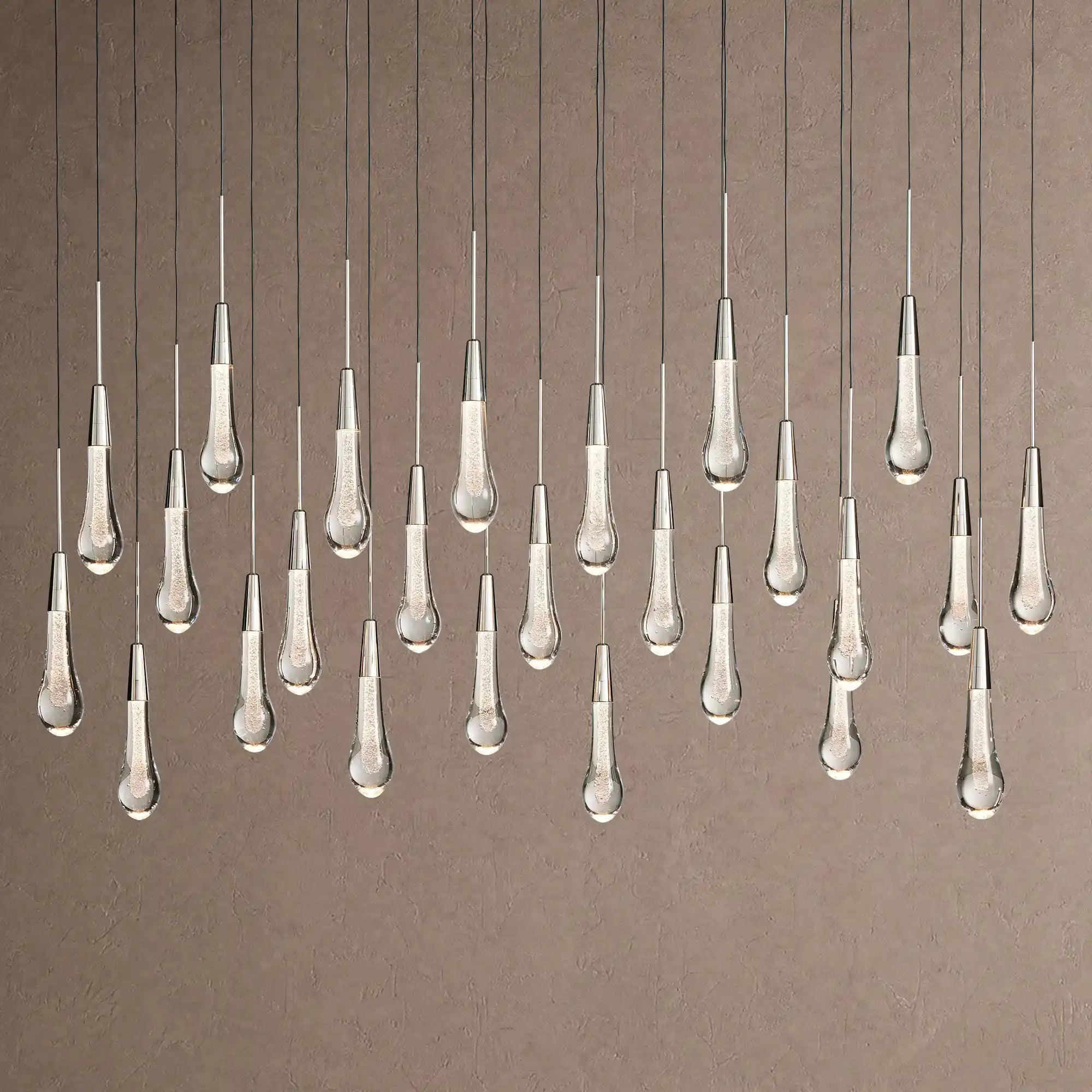 Soltaire Linear Chandelier - Raindrop Pendant Lighting - 50‘’ 25-LightNickelBlushlighting