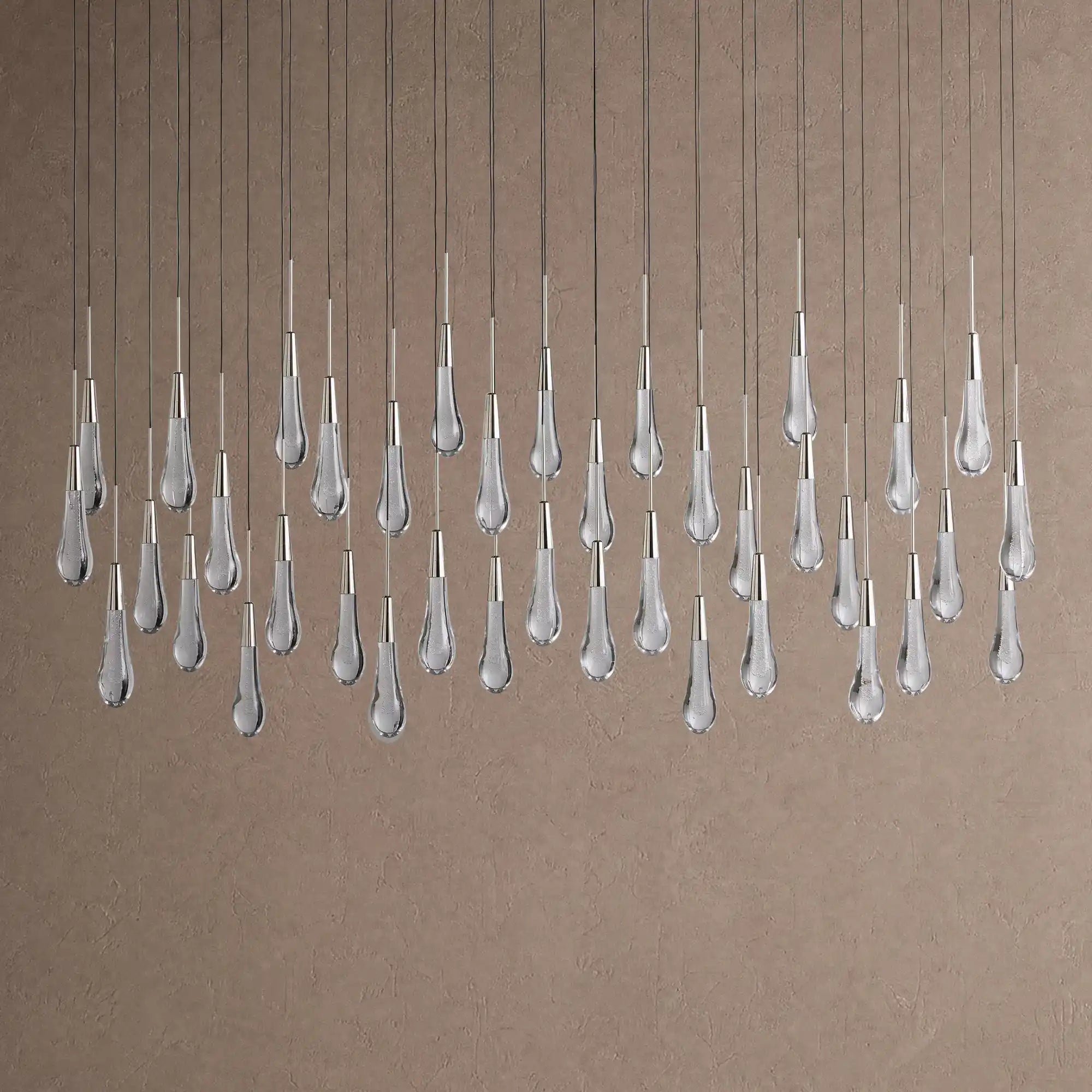 Soltaire Linear Chandelier - Raindrop Pendant Lighting - 60" 38-LightNickelBlushlighting