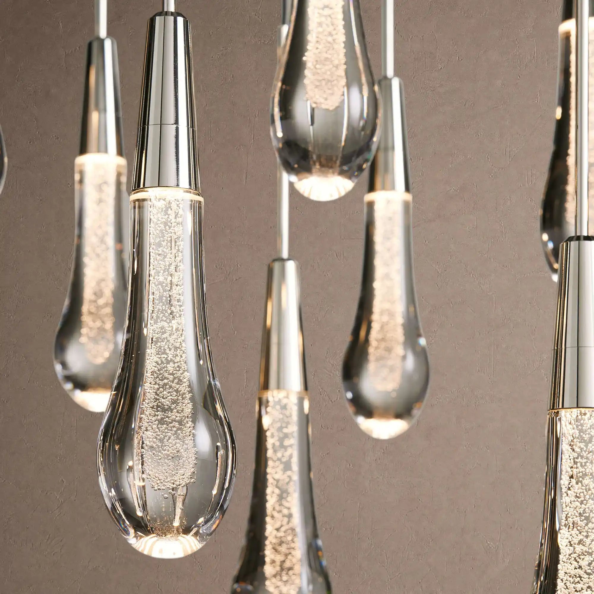 Soltaire Linear Chandelier - Raindrop Pendant Lighting - 70” 42-LightNickelBlushlighting
