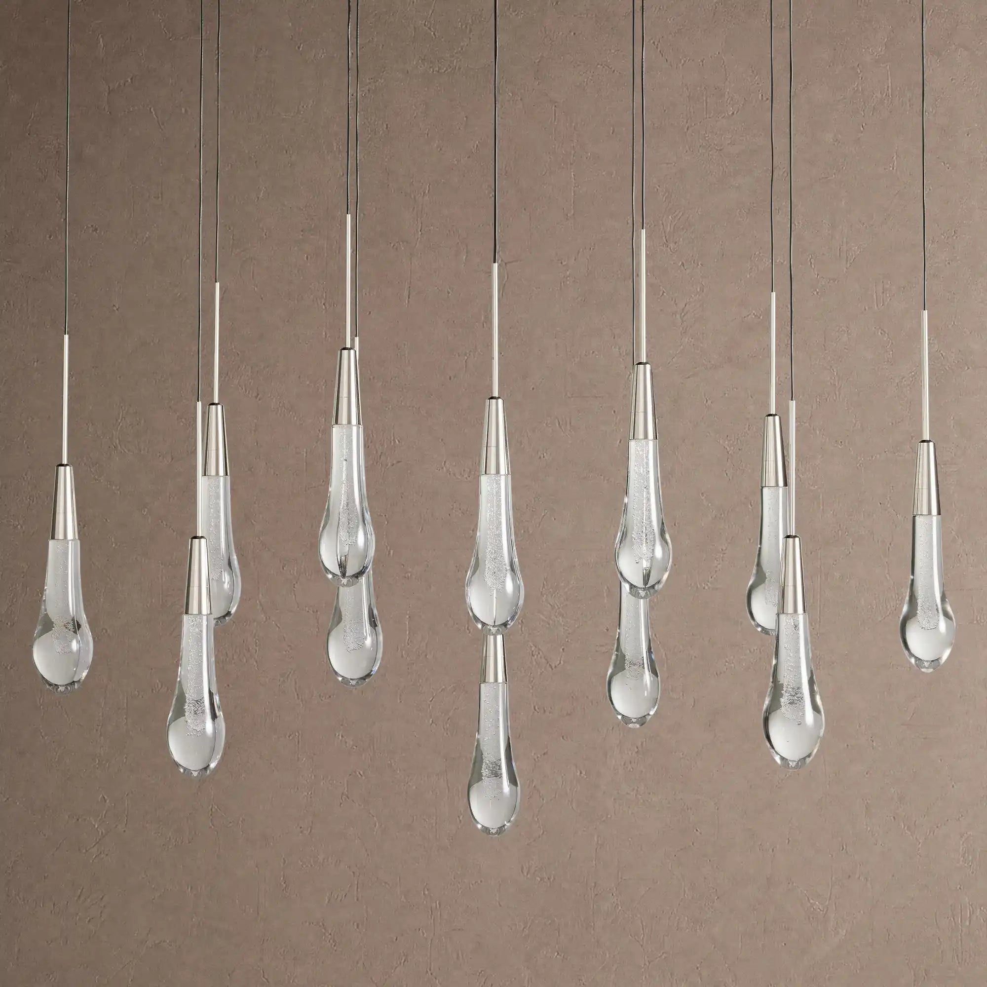 Soltaire Linear Chandelier - Raindrop Pendant Lighting - 37‘’ 12-LightNickelBlushlighting