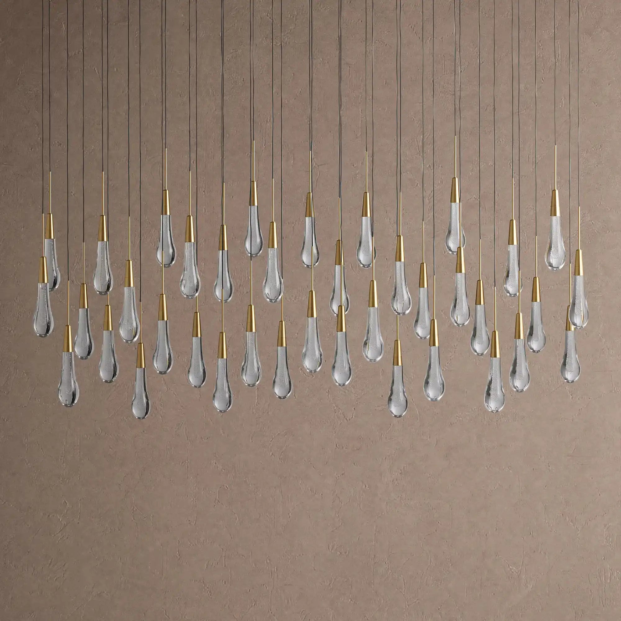 Soltaire Linear Chandelier - Raindrop Pendant Lighting - 60" 38-LightNickelBlushlighting
