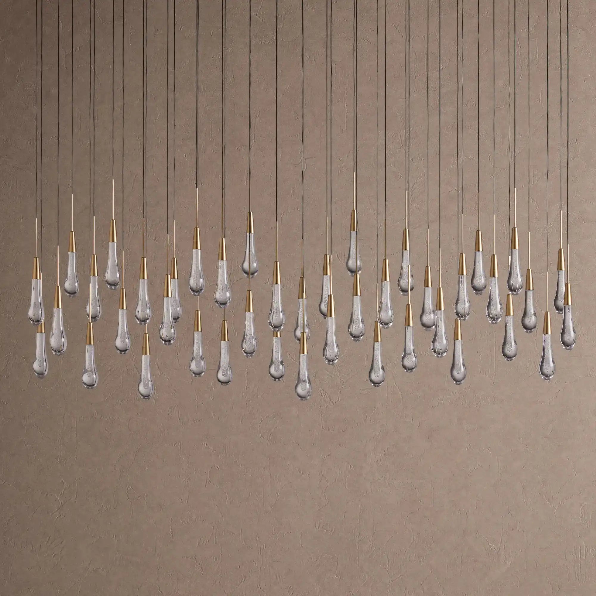 Soltaire Linear Chandelier - Raindrop Pendant Lighting - 60" 38-LightNickelBlushlighting