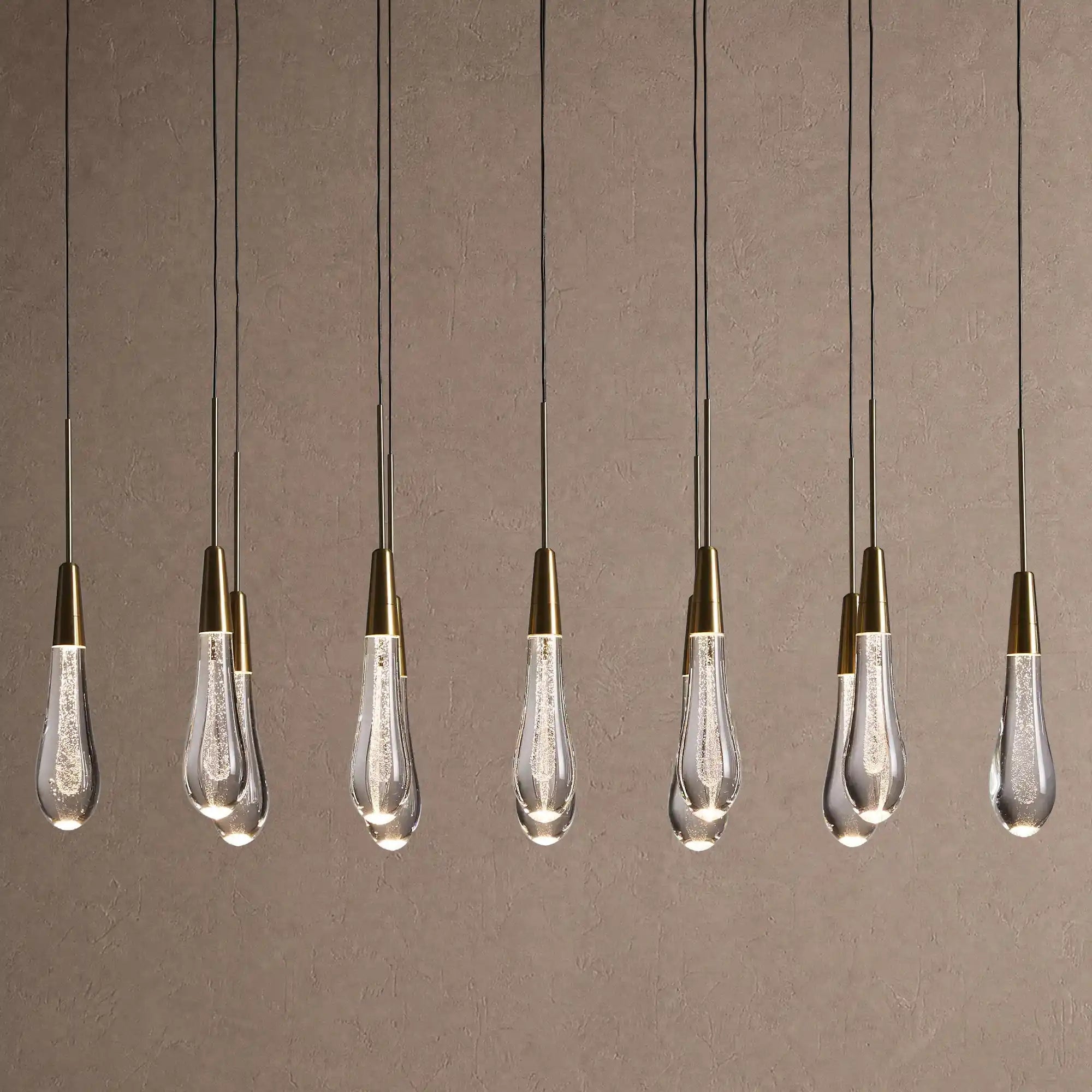 Soltaire Linear Chandelier - Raindrop Pendant Lighting - 37‘’ 12-LightBrassBlushlighting