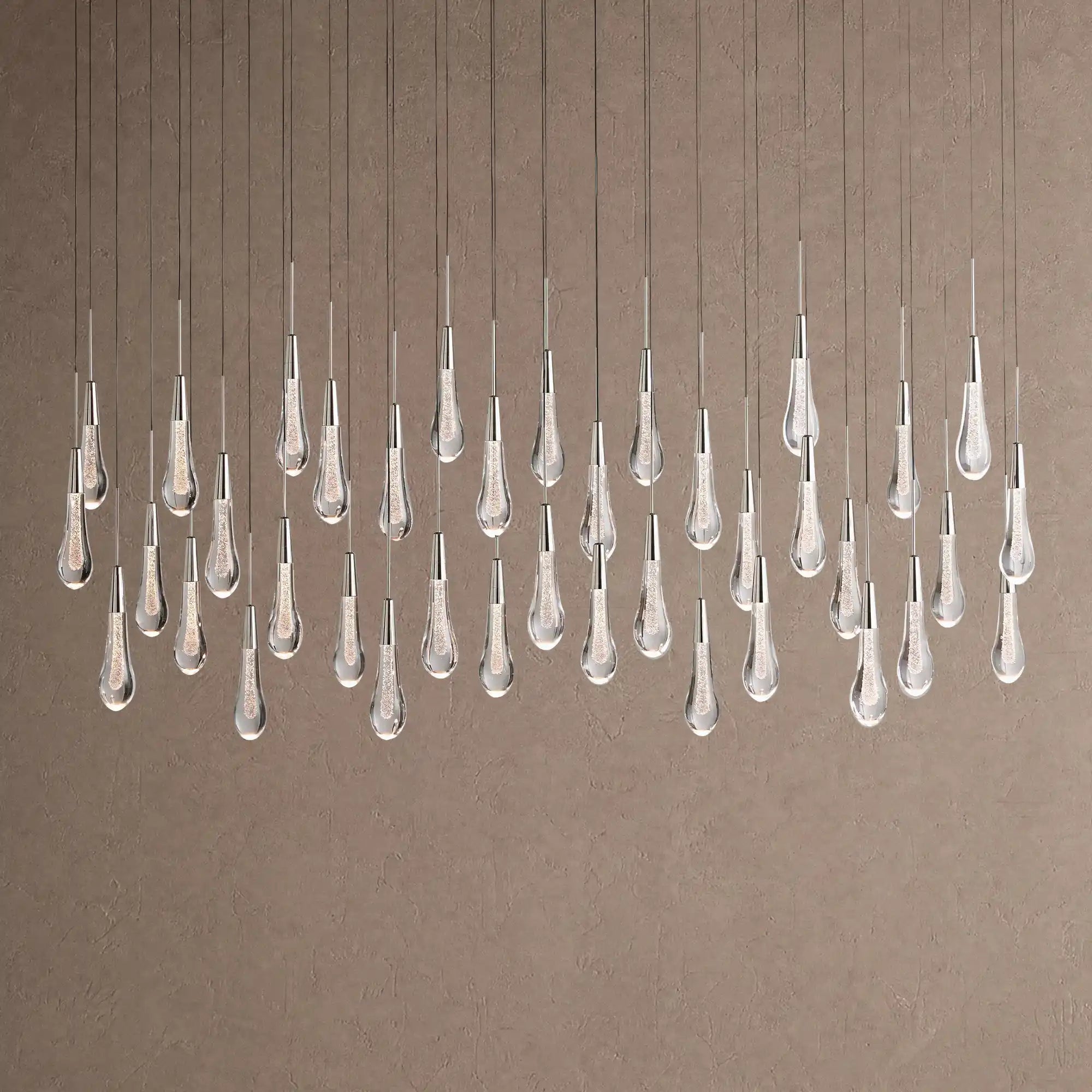 Soltaire Linear Chandelier - Raindrop Pendant Lighting - 60" 38-LightNickelBlushlighting