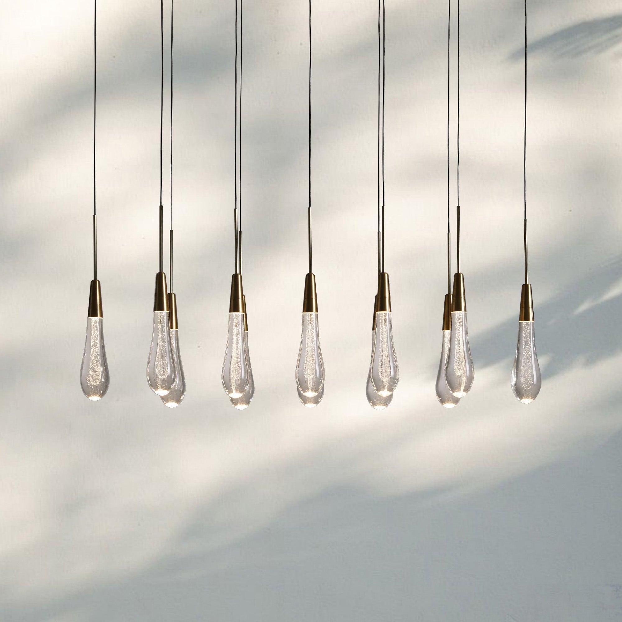 Soltaire Linear Chandelier - Seeded Glass Raindrop Pendant Lighting - 70‘NickelBlushlighting